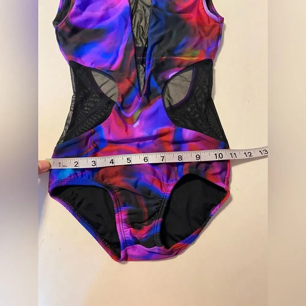 LA Dance Olivia Contemporary Solo Costume Purple Blue Mesh Cutout Leotard LC